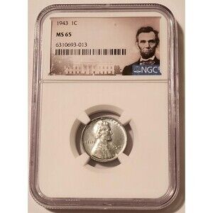 1943 Lincoln Wheat Steel Cent MS65 NGC Portrait Label